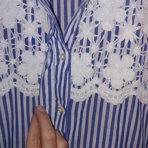 Springfield Europe pinstriped crochet detail top - Picture 5 of 7